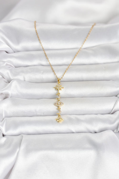 316L Çelik Gold Renk Kutup Yıldızı Y Model Zirkon Taşlı Kadın Kolye TG27BKO11049 - görsel 2