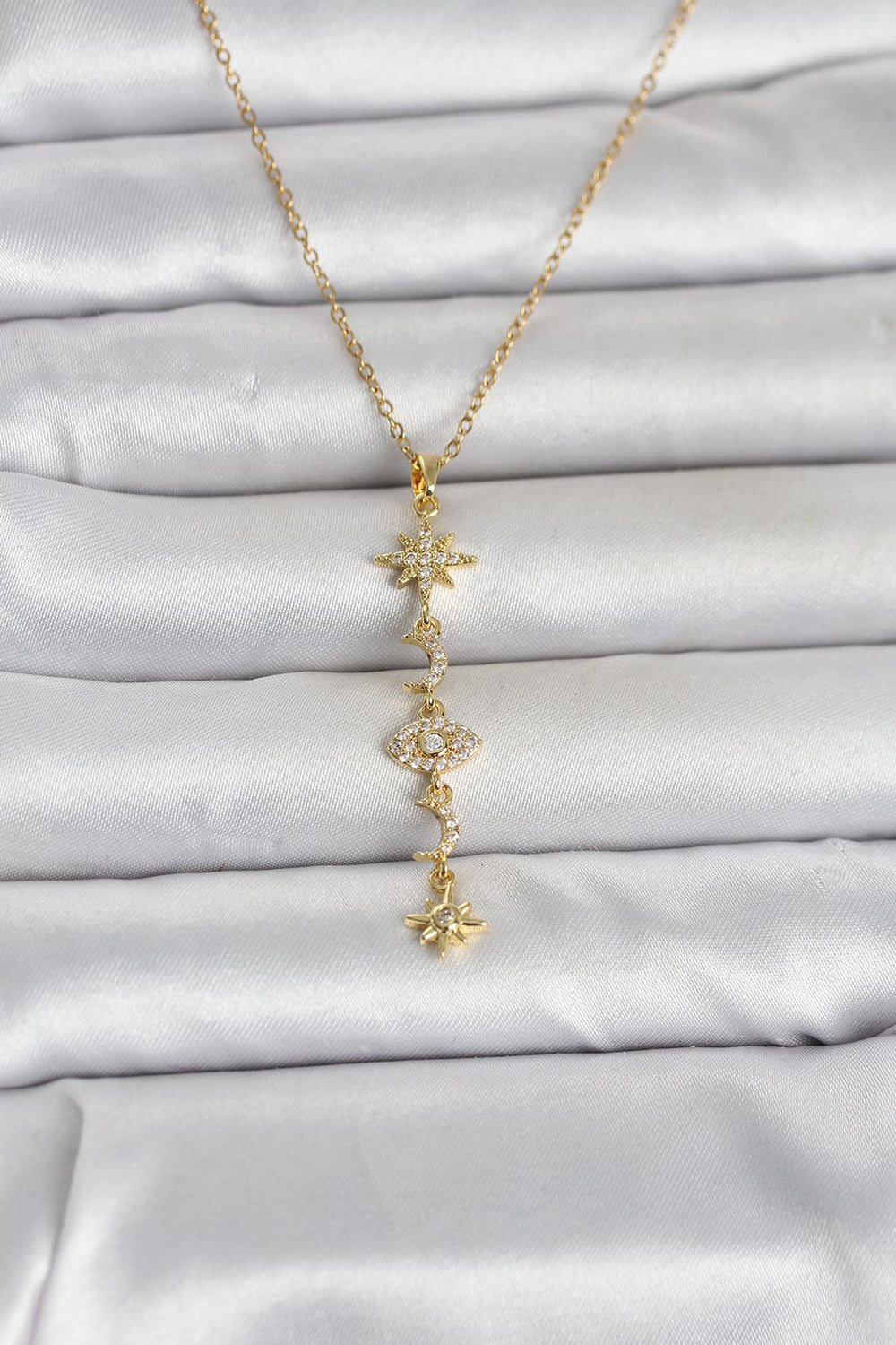 316L Çelik Gold Renk Kutup Yıldızı Y Model Zirkon Taşlı Kadın Kolye TG27BKO11049