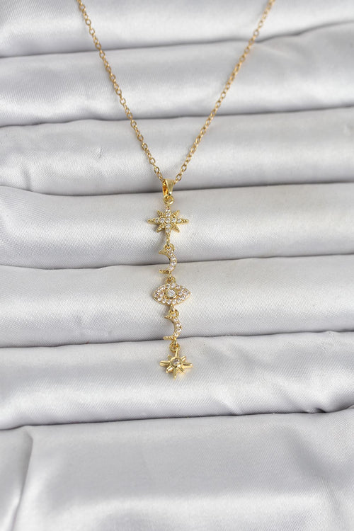 316L Çelik Gold Renk Kutup Yıldızı Y Model Zirkon Taşlı Kadın Kolye TG27BKO11049