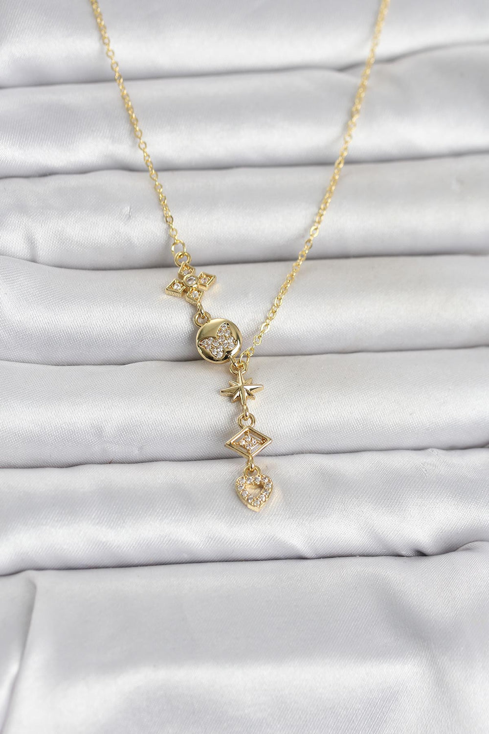 316L Çelik Gold Renk Zirkon Taşlı Y Kadın Kolye TG27BKO11053