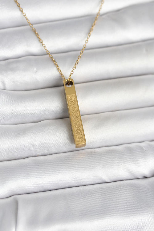 316L Çelik Gold Renk Ayetel Kürsi Yazılı Bar Çubuk Kolye TG27BKO11057 - görsel 2
