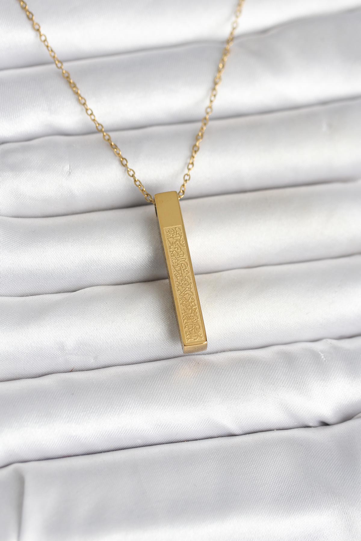 316L Çelik Gold Renk Ayetel Kürsi Yazılı Bar Çubuk Kolye TG27BKO11057 - Çok Renkli / Standart