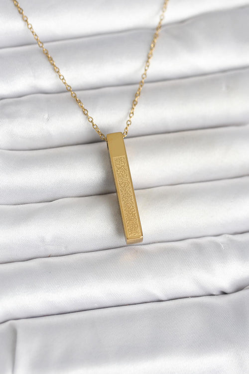316L Çelik Gold Renk Ayetel Kürsi Yazılı Bar Çubuk Kolye TG27BKO11057