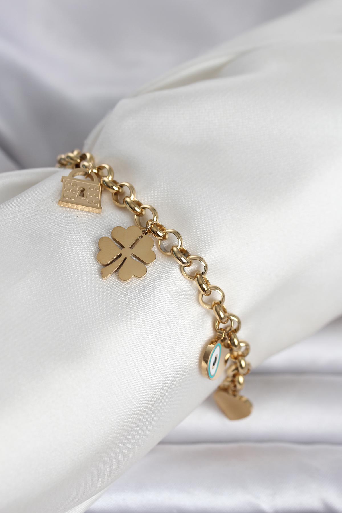 316L Çelik Gold Renk Charmlı Kadın Bileklik TG27BB8382 - Çok Renkli / Standart