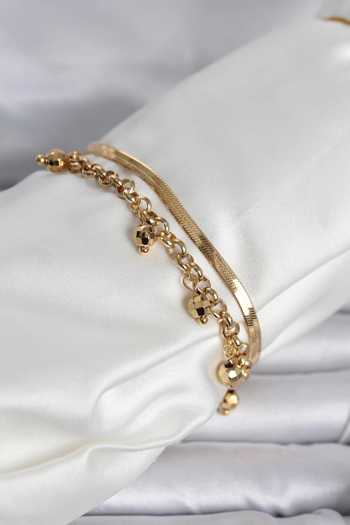 316L Çelik Gold Renk Dorika ve İtalyan Zincirli Model Kadın Bileklik TG27BB8386 - Çok Renkli / Standart