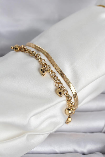316L Çelik Gold Renk Dorika ve İtalyan Zincirli Model Kadın Bileklik TG27BB8386