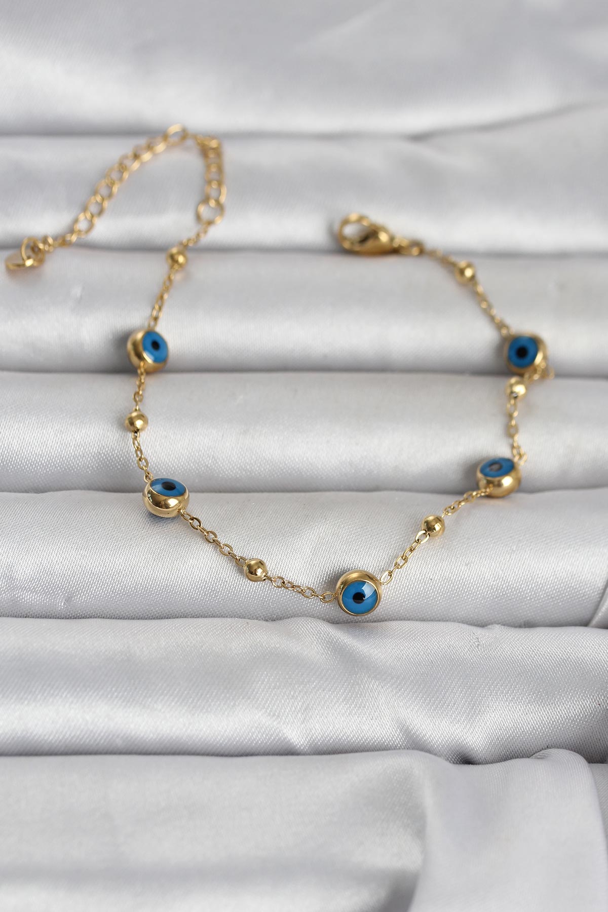 316L Çelik Gold Renk Top Zincirli Nazarlı Kadın Bileklik TG27BB8388 - Çok Renkli / Standart
