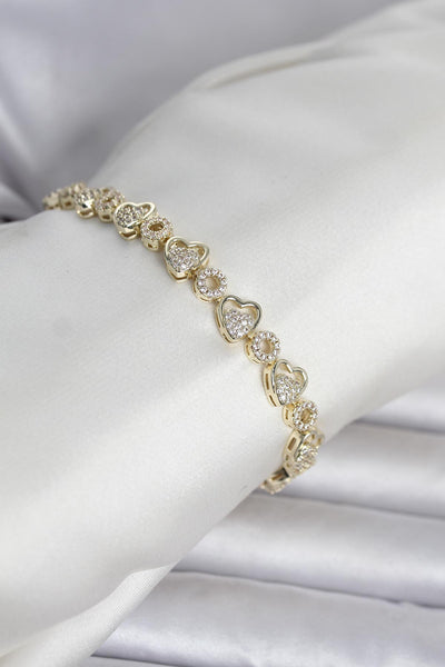 Pirinç Gold Renk Zirkon Taşlı Kalp Model Kadın Bileklik TG27BB8431