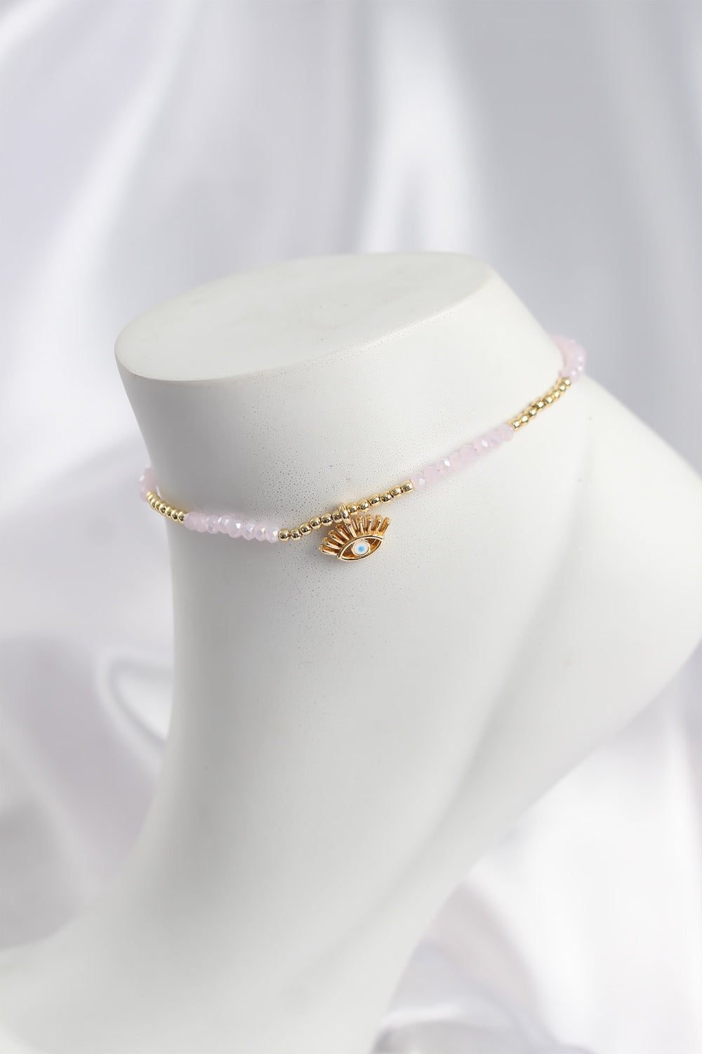 Pembe Renk Boncuklu Nazarlı Göz Figürlü Halhal TG27HH1679