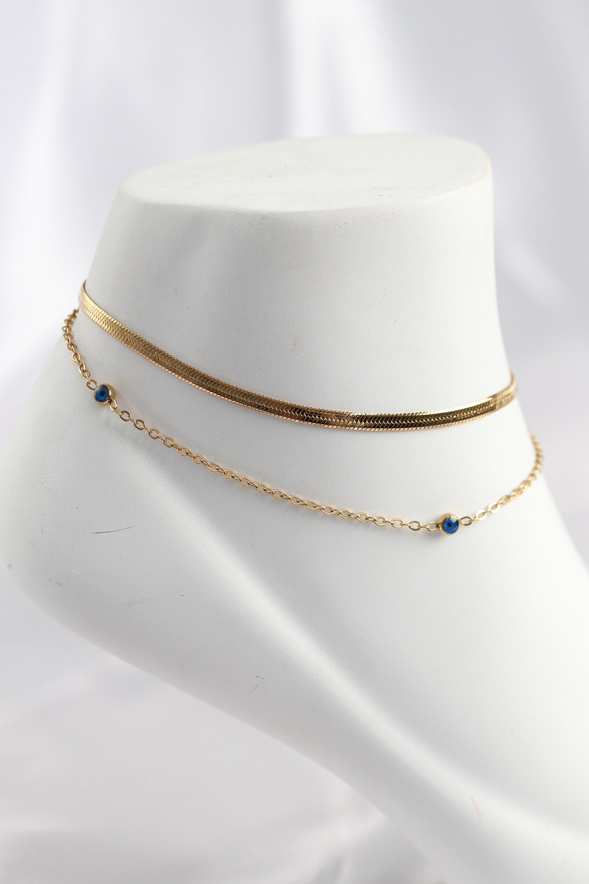 316L Çelik Gold Renk Nazar Boncuk Tasarımlı 2li Halhal TG27HH1607 - Çok Renkli / Standart