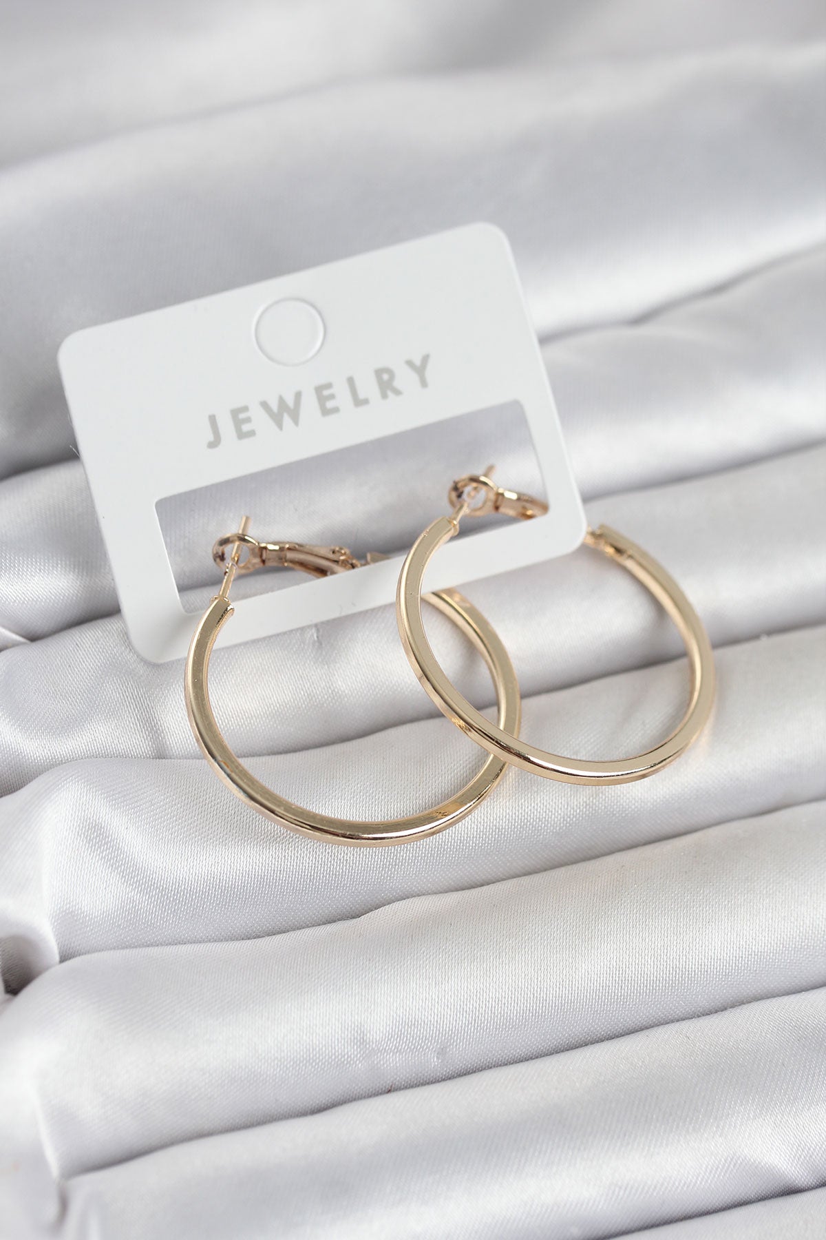Gold Renk Pirinç Köşeli Kenar Halka 32 mm Kadın Küpe TG27BKP11765 - Çok Renkli / Standart