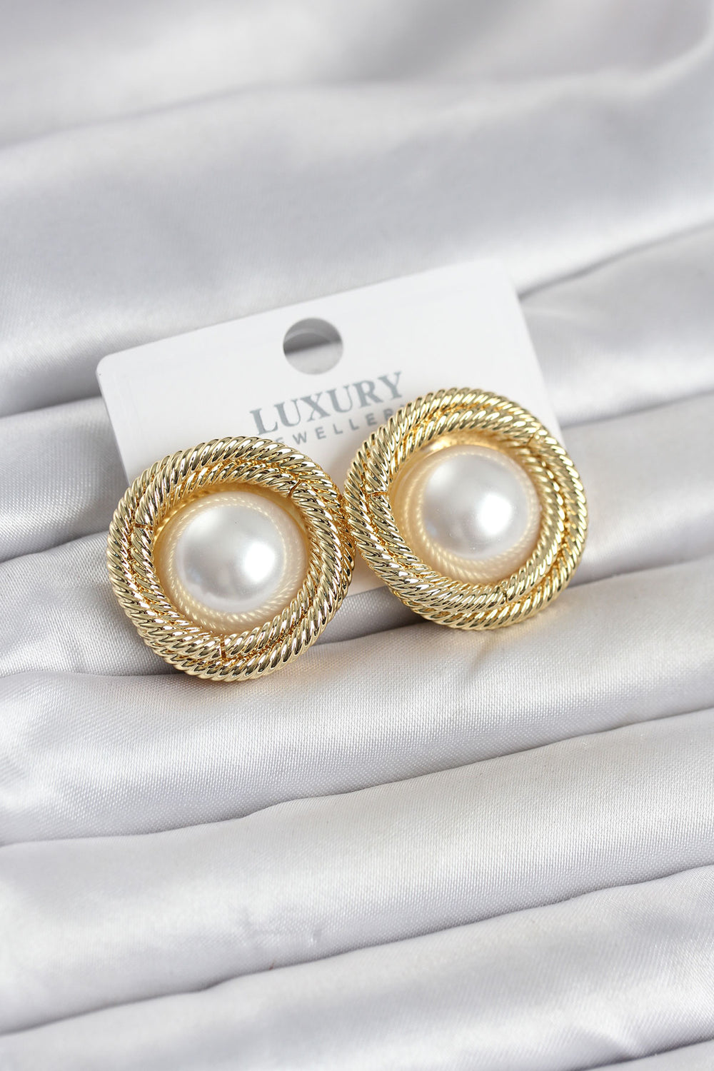 Pirinç Gold Renk Sarmal Model İncili Kadın Küpe TG27BKP11778