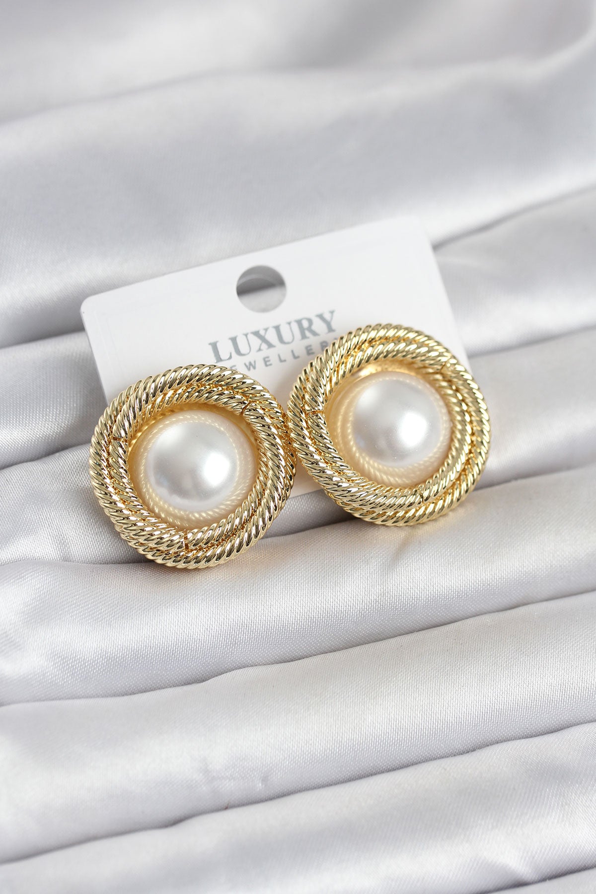 Pirinç Gold Renk Sarmal Model İncili Kadın Küpe TG27BKP11778 - Çok Renkli / Standart