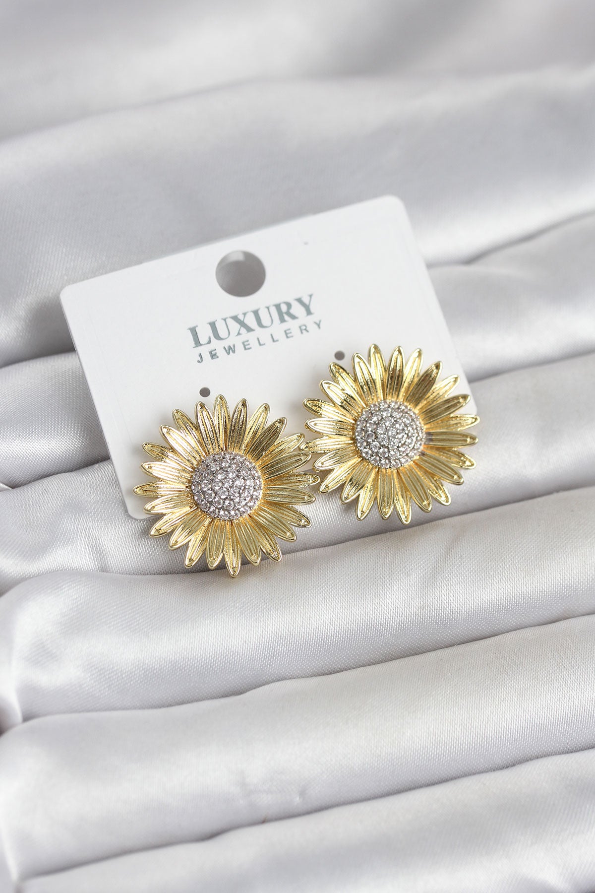 Papatya Model Zirkon Taşlı Pirinç Gold Renk Kadın Küpe TG27BKP11779 - Çok Renkli / Standart