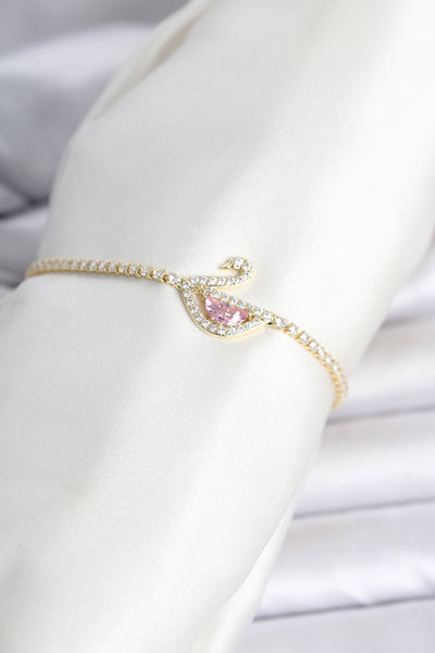 Pirinç Gold Renk Zirkon Taşlı Swan Model Su Yolu Kadın Bileklik TG27BB8472
