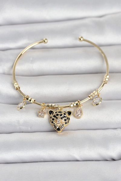 Pirinç Gold Renk Leopar Detaylı Charmlı Kadın Bileklik TG27BB8490