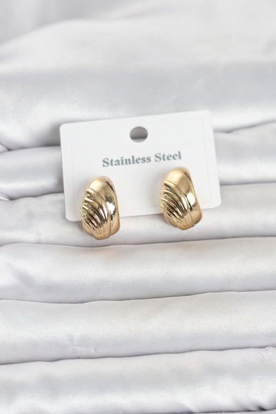 316L Çelik Gold Renk Desenli Yarım Halka Model Kadın Küpe TG27BKP11807