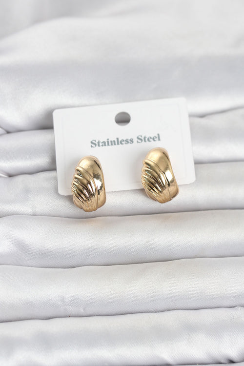 316L Çelik Gold Renk Desenli Yarım Halka Model Kadın Küpe TG27BKP11807