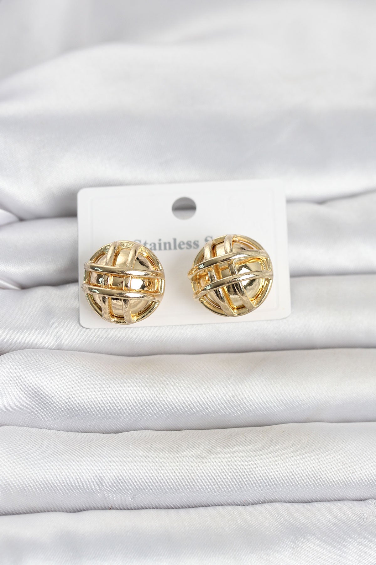 316L Çelik Gold Renk Desenli Top Model Kadın Küpe TG27BKP11811 - Çok Renkli / Standart
