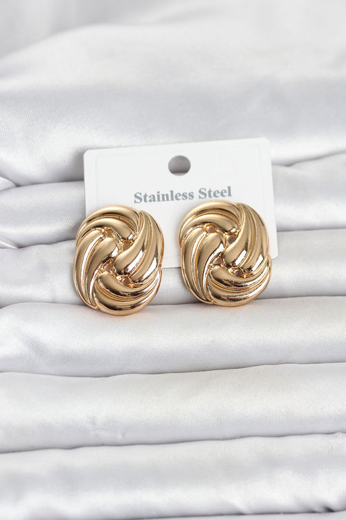 316L Çelik Gold Renk Motif Desen Model Kadın Küpe TG27BKP11812