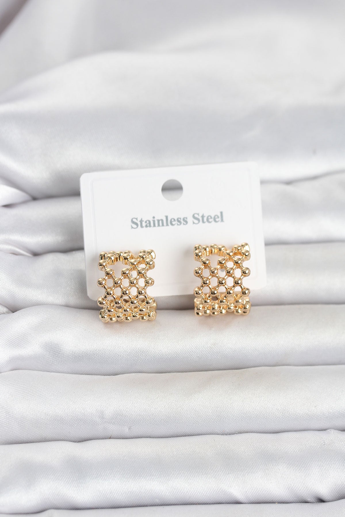 316L Çelik Gold Renk Motif Desenli Halka Kadın Küpe TG27BKP11822 - Çok Renkli / Standart