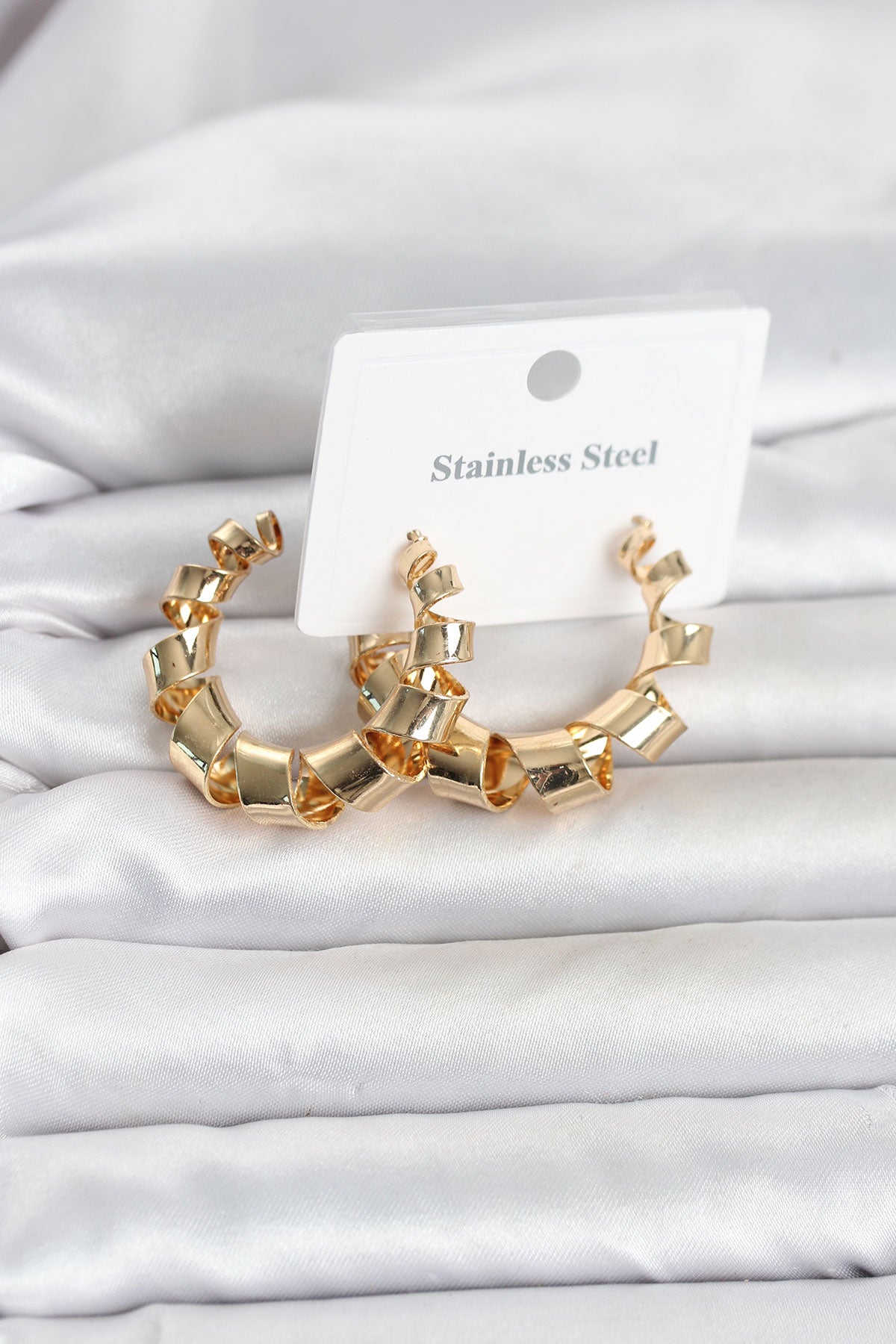 316L Çelik Gold Renk Spiral Halka Kadın Küpe TG27BKP11823 - Çok Renkli / Standart