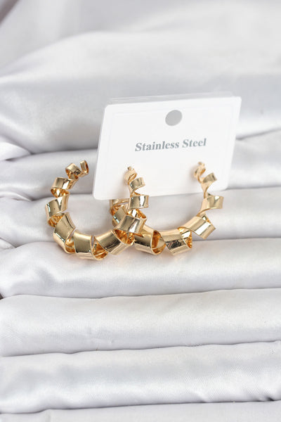 316L Çelik Gold Renk Spiral Halka Kadın Küpe TG27BKP11823