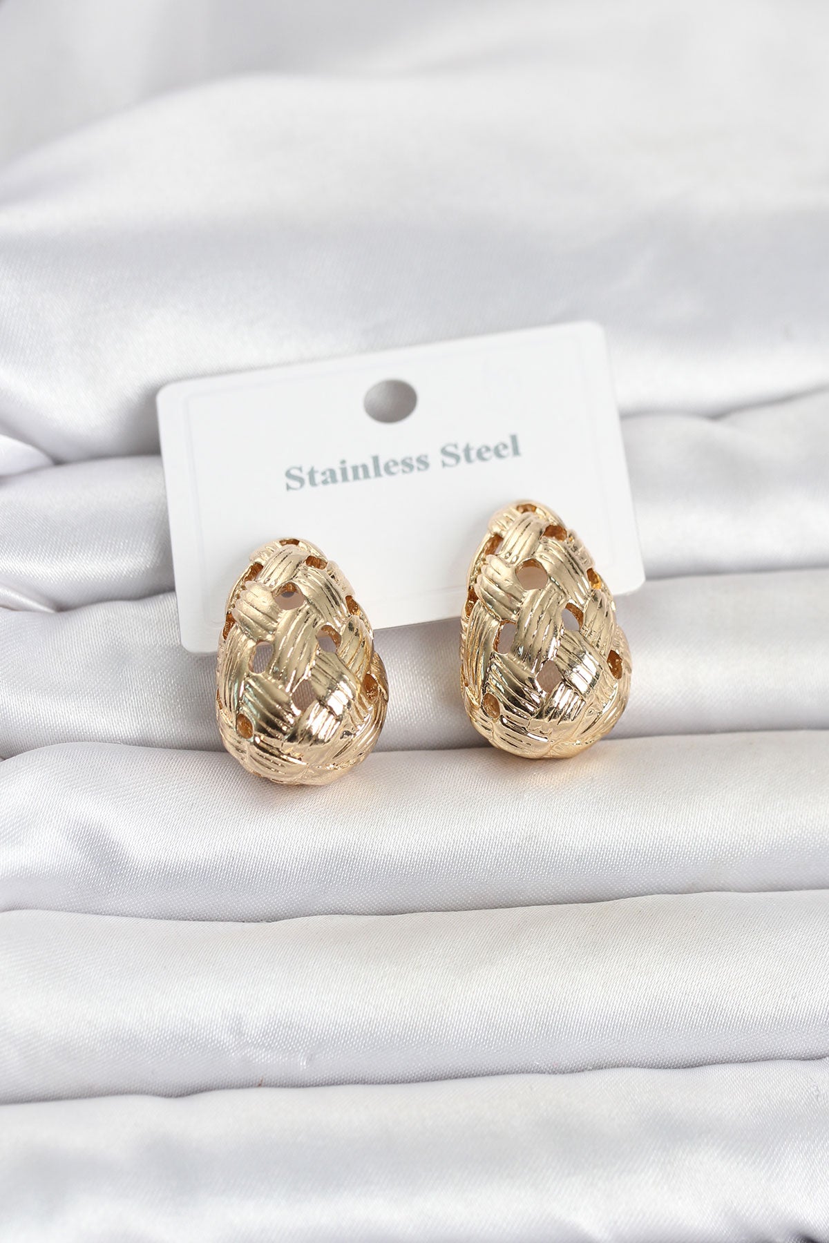 316L Çelik Gold Renk Motifli Damla Kadın Küpe TG27BKP11829 - Çok Renkli / Standart