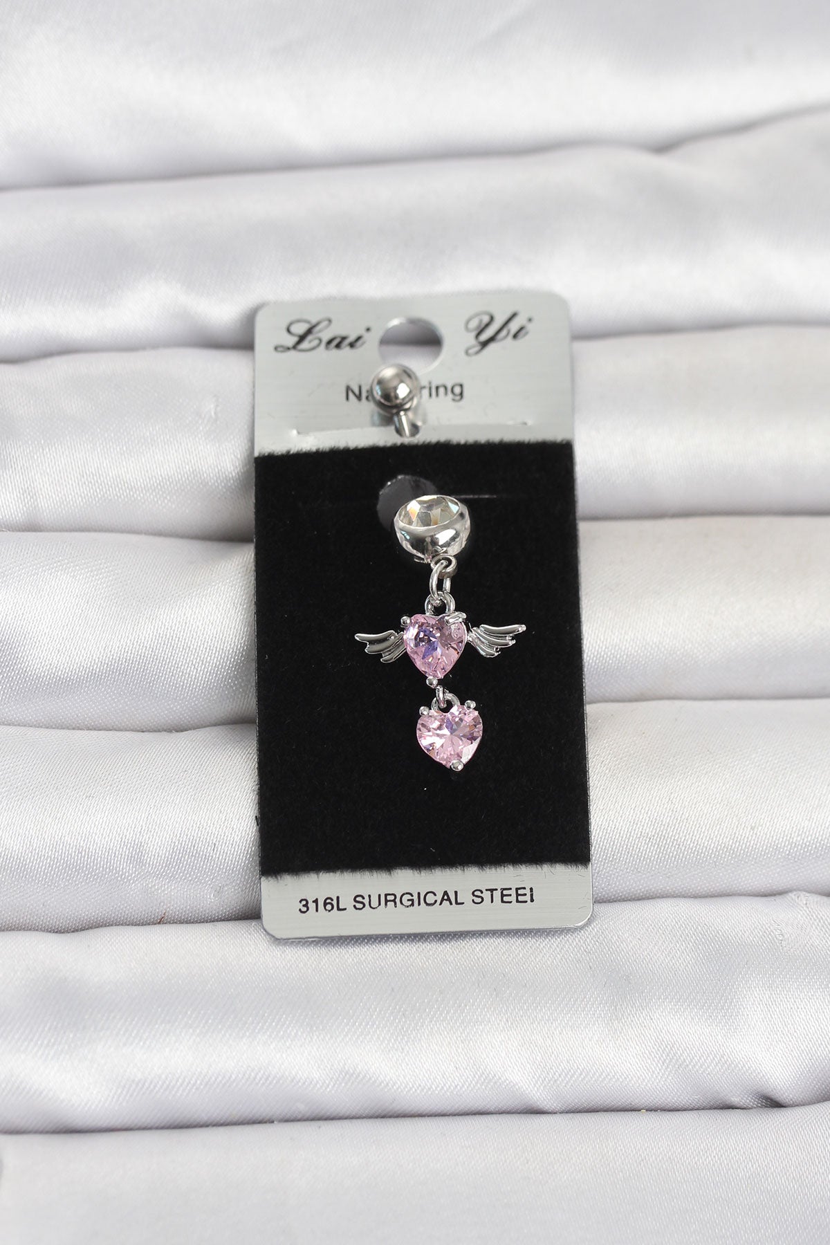 316L Cerrahi Çelik Pembe Zirkon Taşlı Kanat Model Göbek Piercing TG27PR1405 - Çok Renkli / Standart