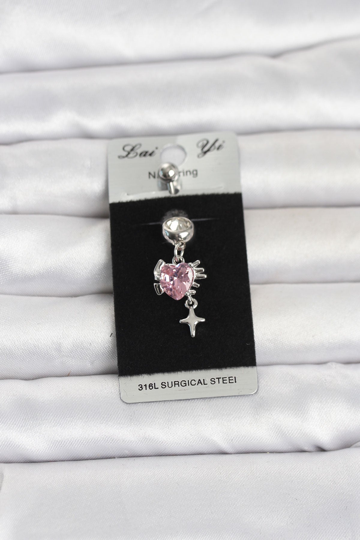316L Cerrahi Çelik Pembe Zirkon Taşlı Model Göbek Piercing TG27PR1408 - Çok Renkli / Standart