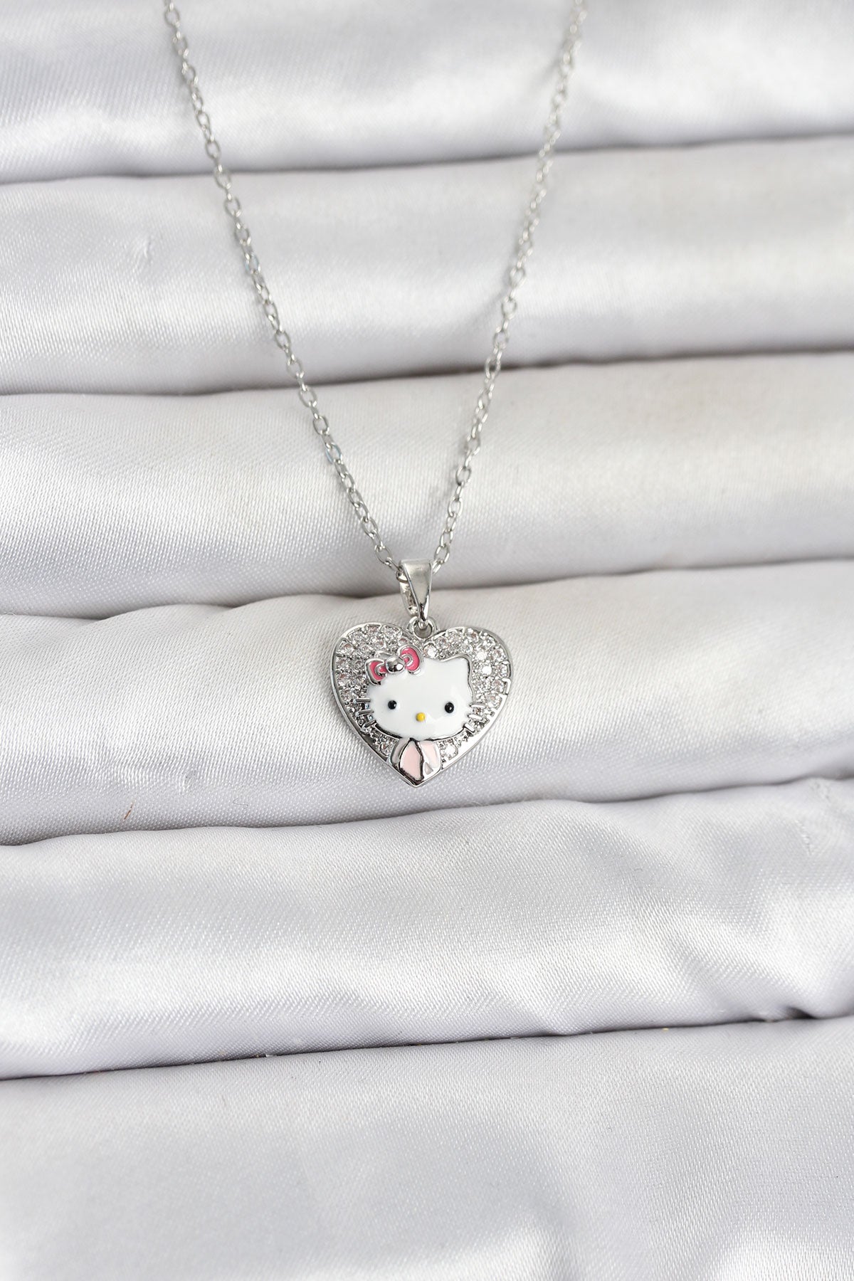 316L Çelik Zincir Gümüş Renk Kitty Model Kolye TG27BKO11066 - Çok Renkli / Standart