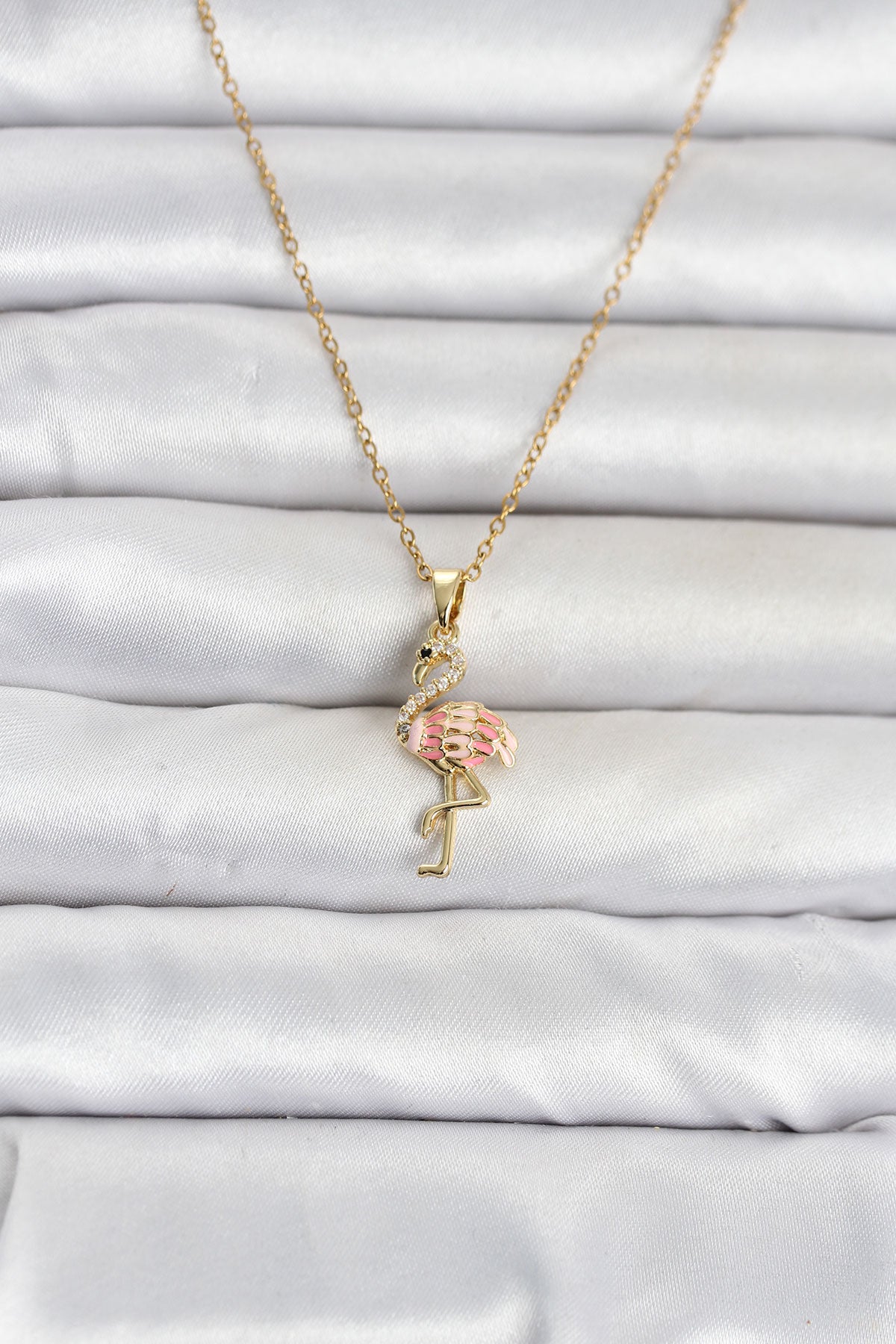 316L Çelik Zincir Gold Renk Flamingo Model Kadın Kolye TG27BKO11106 - Çok Renkli / Standart