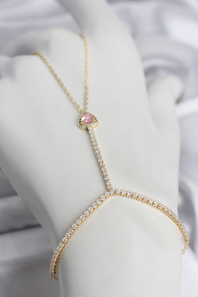 Gold Renk Pirinç Zirkon Taşlı Pembe Kalp Model Şahmeran TG27SN771