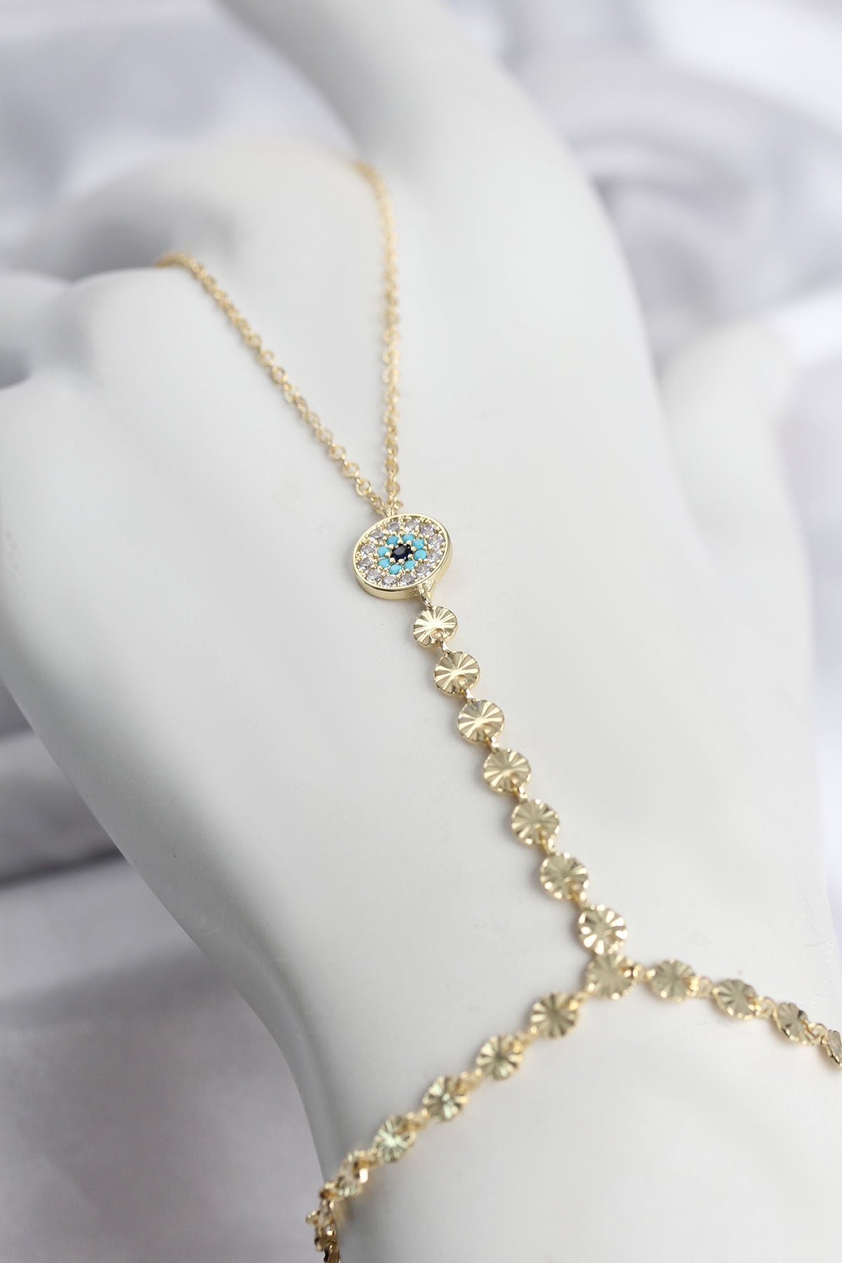 Gold Renk Pirinç Zirkon Taşlı Nazar Model Şahmeran TG27SN773 - Çok Renkli / Standart