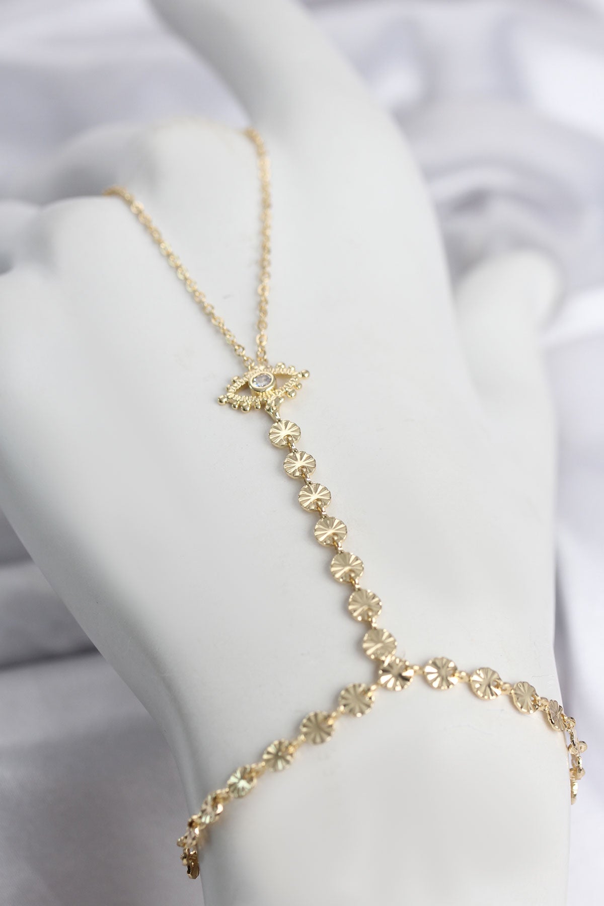 Gold Renk Pirinç Zirkon Taşlı Göz Model Şahmeran TG27SN779 - Çok Renkli / Standart