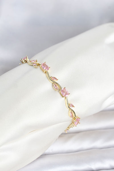 Pirinç Gold Renk Pembe Zirkon Taşlı Çiçek Model Kadın Bileklik TG27BB8589