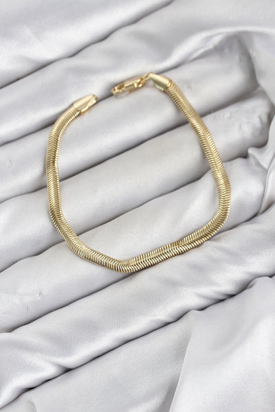 CM Yassı Yılan Zincir Model Gold Renk Pirinç Kadın Bileklik TG27BB8597