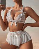 Fantazi Beyaz Dantelli Fiyonklu Seksi Babydol - 2