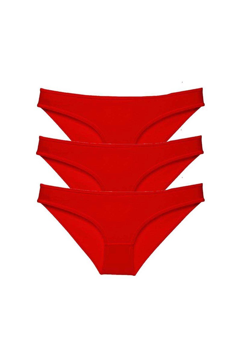 3 adet Süper Eko Set Likralı Kadın Slip Külot Kırmızı - S