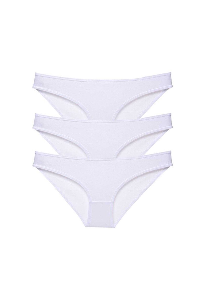 3 adet Süper Eko Set Likralı Kadın Slip Külot Beyaz - S