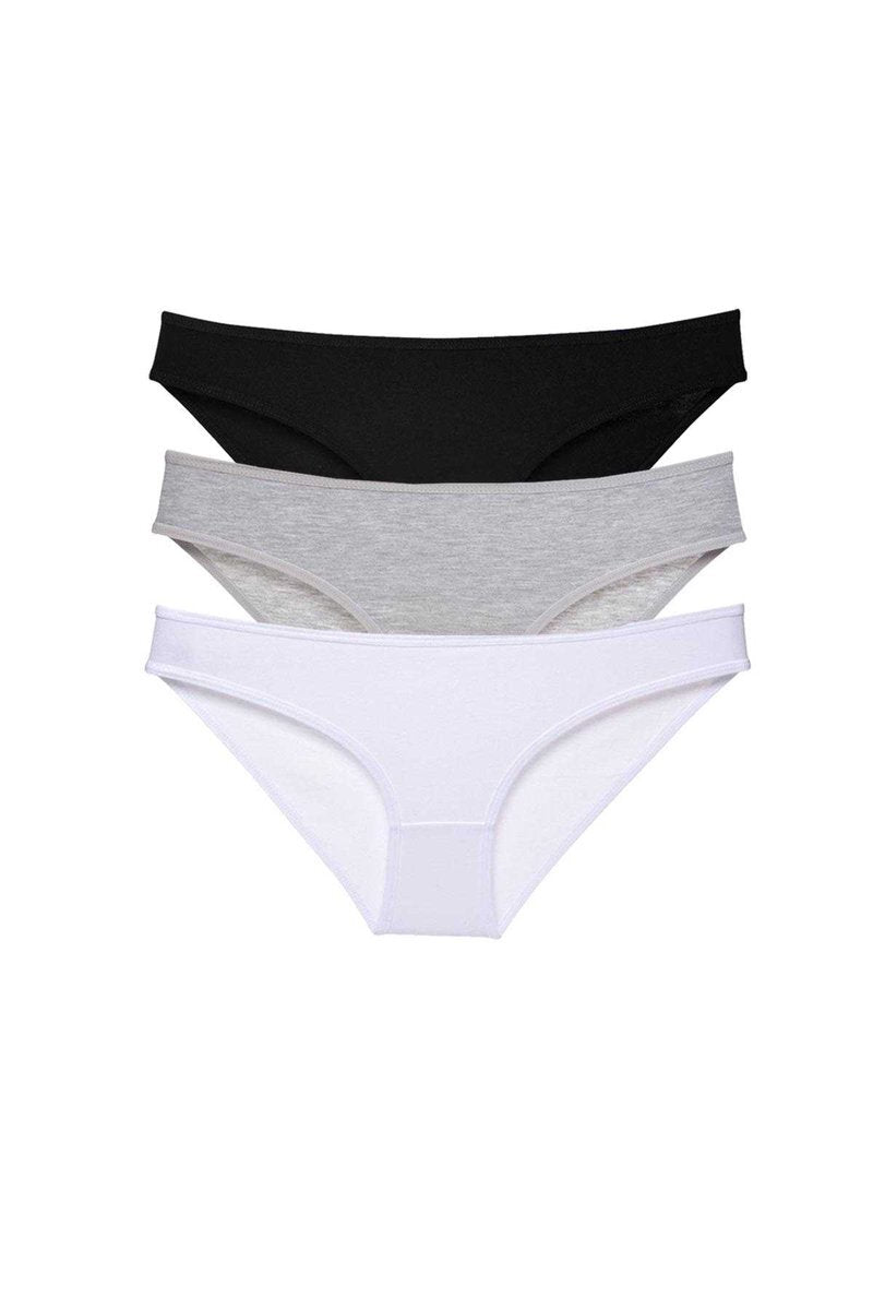 3 adet Süper Eko Set Likralı Kadın Slip Külot Siyah Gri Beyaz - S