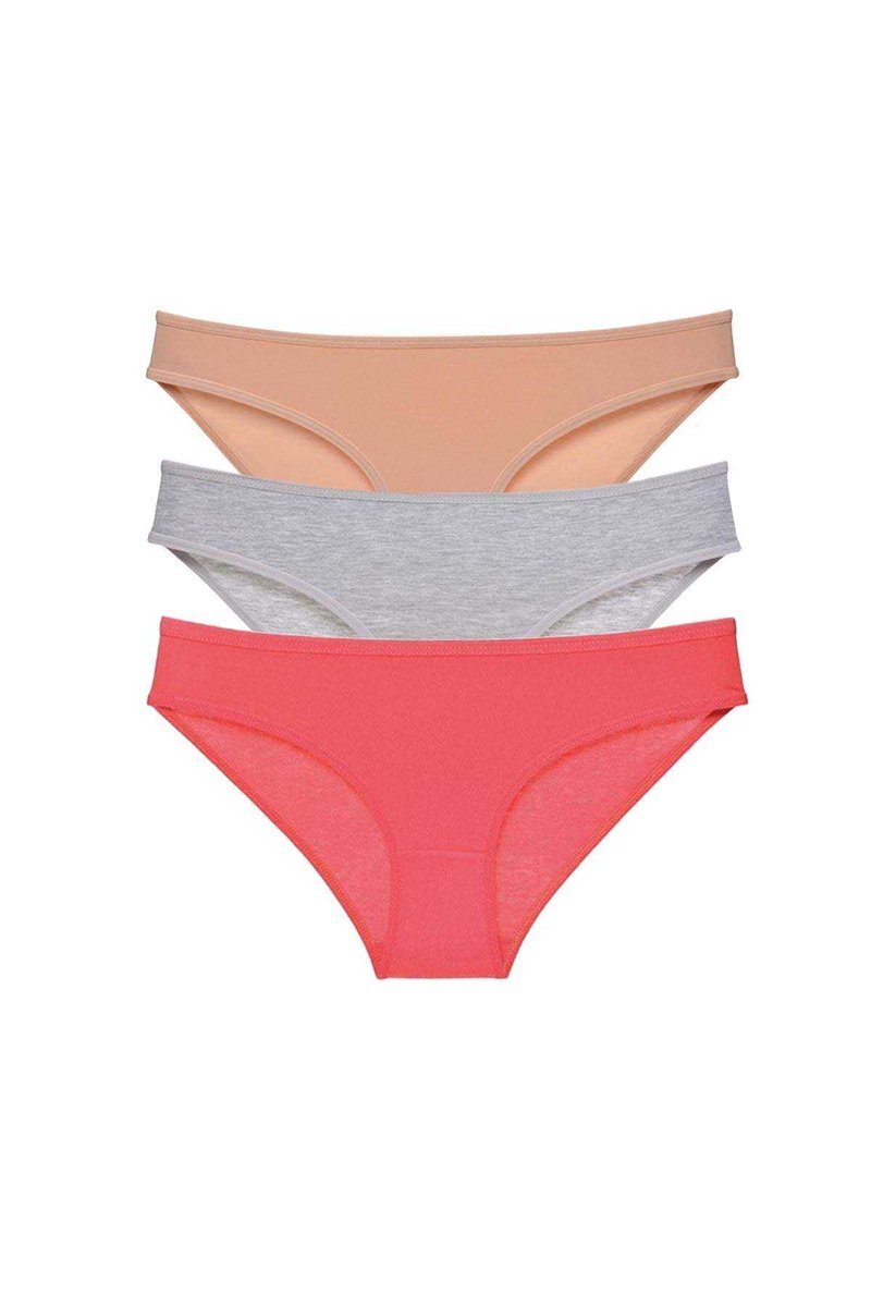 3 adet Süper Eko Set Likralı Kadın Slip Külot Ten Gri Fuşya - S