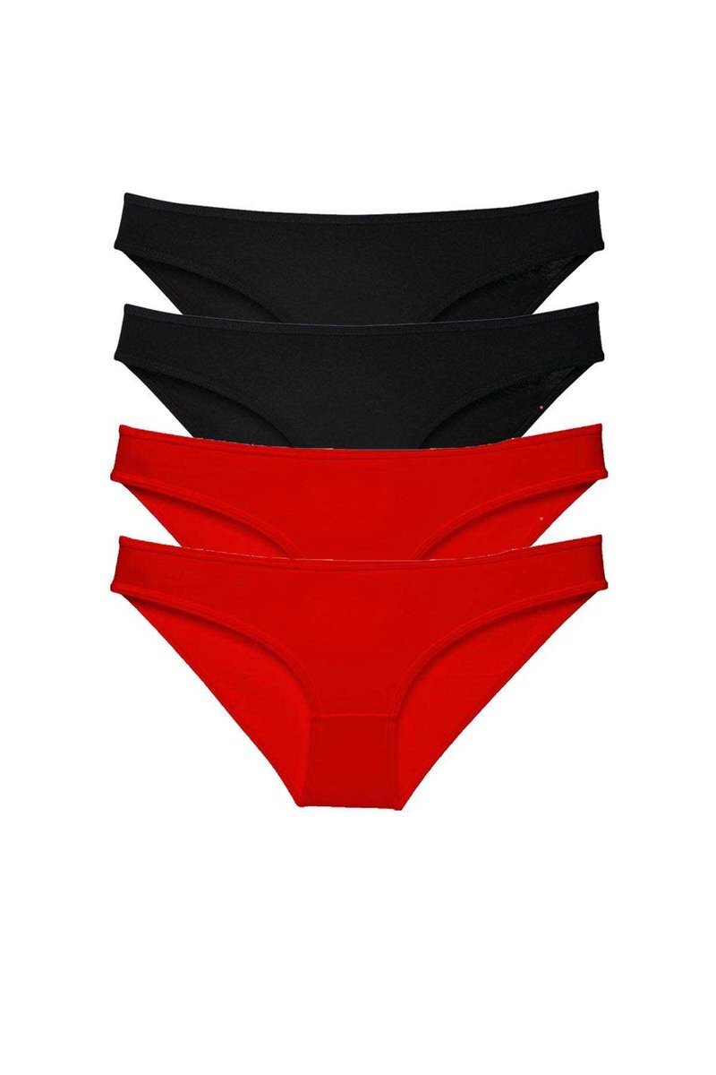4 adet Süper Eko Set Likralı Kadın Slip Külot Siyah Kırmızı - S