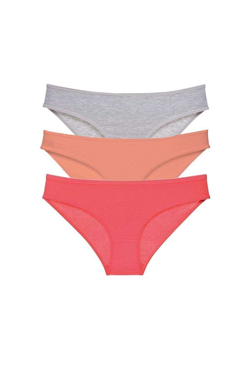 3 adet Süper Eko Set Likralı Kadın Slip Külot Gri Pudra Fuşya - S