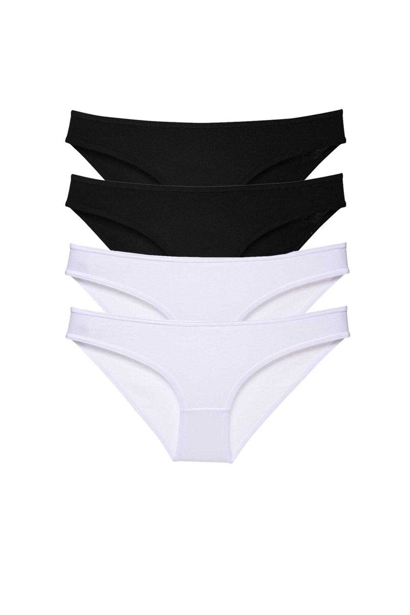 4 adet Eko Set Likralı Kadın Slip Külot Siyah Beyaz - S