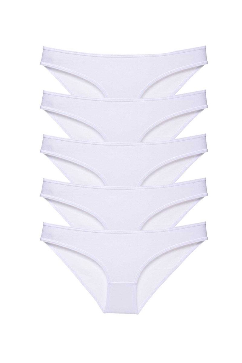 5 adet Süper Eko Set Likralı Kadın Slip Külot Beyaz - S