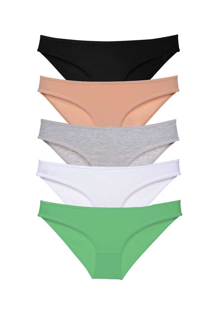 5 adet Süper Eko Set Likralı Kadın Slip Külot Siyah Ten Gri Beyaz Yeşil - S