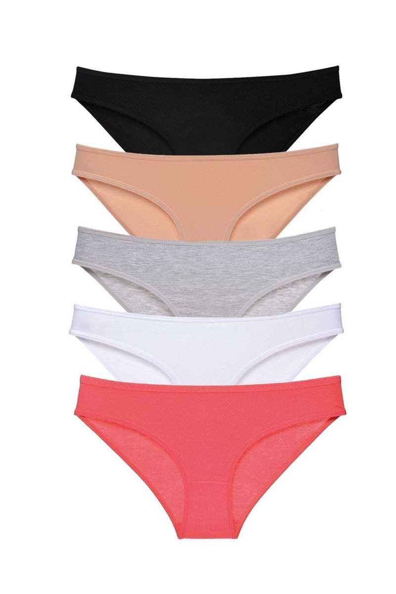 5 adet Süper Eko Set Likralı Kadın Slip Külot Siyah Ten Gri Beyaz Fuşya - S