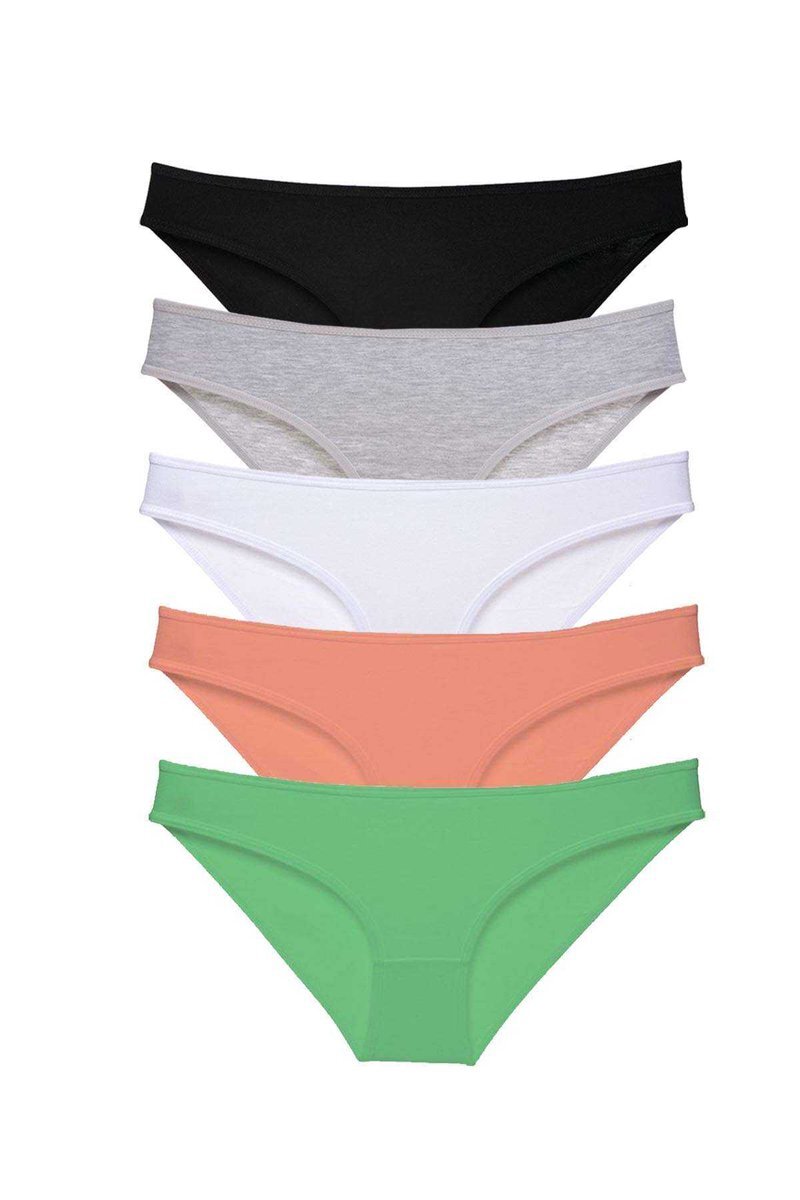 5 adet Süper Eko Set Likralı Kadın Slip Külot Siyah Gri Beyaz Pudra Yeşil - S