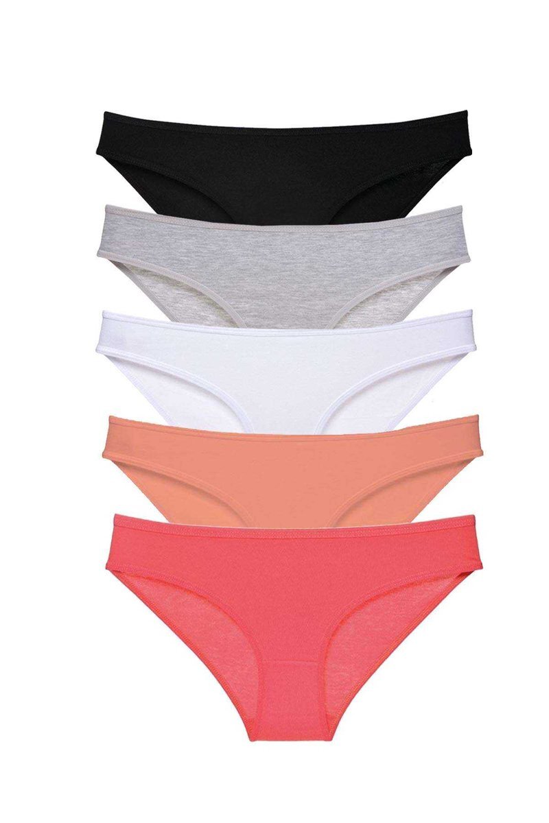 5 adet Süper Eko Set Likralı Kadın Slip Külot Siyah Gri Beyaz Pudra Fuşya - S